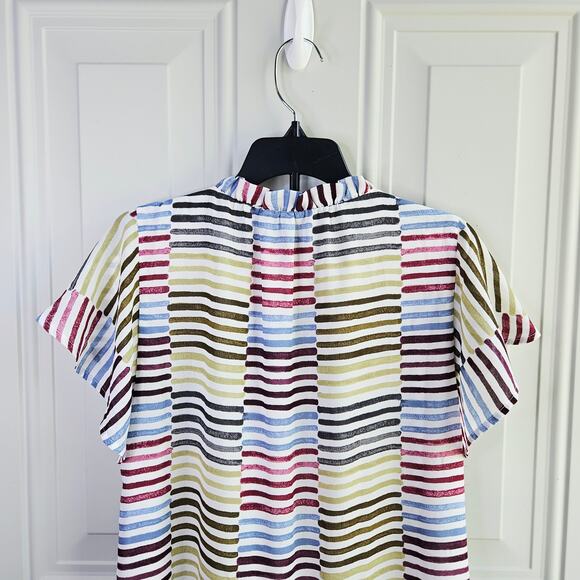🦃 Loft Size XXS Multicolored Striped Blocked Dress Flutter Sleeve Drop Waist - Picture 7 of 12
